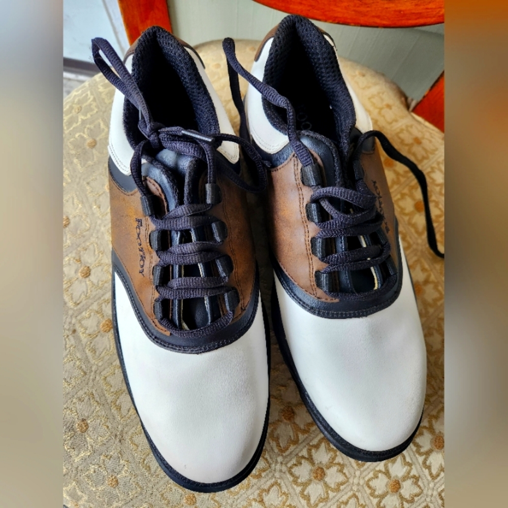 Footjoy Men's White and Brown Golf Shoes